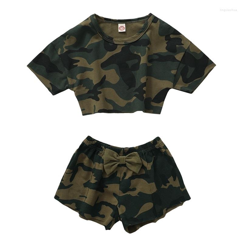 

Clothing Sets Kid Summer Two-piece Suit Camouflage Printed Short-sleeved Tops Elastic Waist Shorts Birthday Gifts, Picture shown