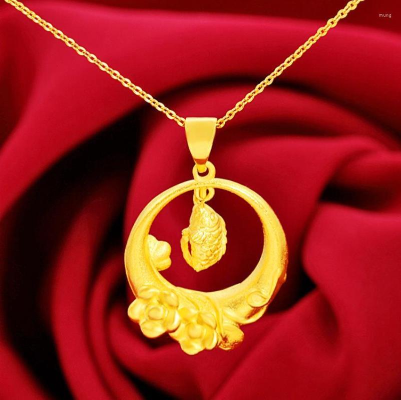 

Pendant Necklaces Hi Classic Women 24K Gold Carp Jumping Dragon Gate Necklace For Party Jewelry With Chain Choker Birthday Gift Girl
