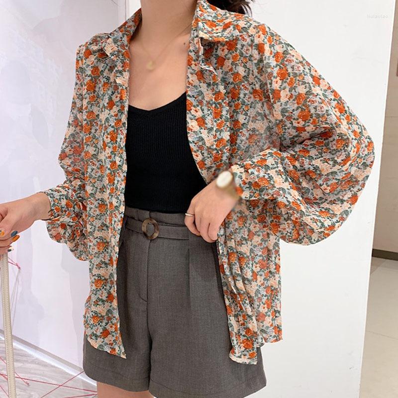 

Women's Blouses Fashion Retro Lapel Long Sleeve Floral Blouse Sweet Korean Style Loose Vintage Casual Shirt Women Clothes, Picture shown
