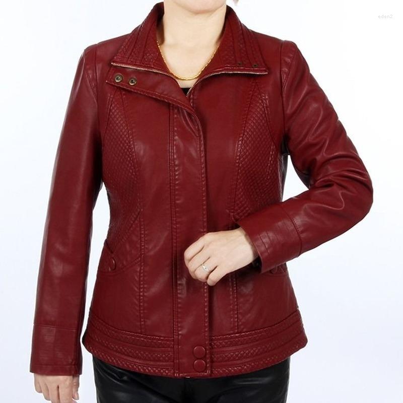 

Women's Leather Pu Jacket Women Fashion Zipper Motorcycle Coat Short Faux Biker Soft Casual Female J329, Hei