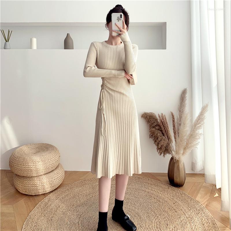 

Casual Dresses High Quality Thick Knitted Sweater Dress For Office Lady 2022 Autumn Winter Design Korean Fashion A-line Knee-length, Black