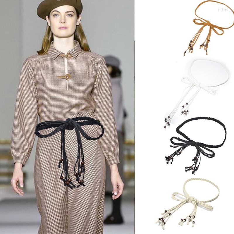 

Belts 2022 National Style Braided Belt Ladies Fashion Trendy Bohemian Wax Rope Thin Waist Bg-1009, White