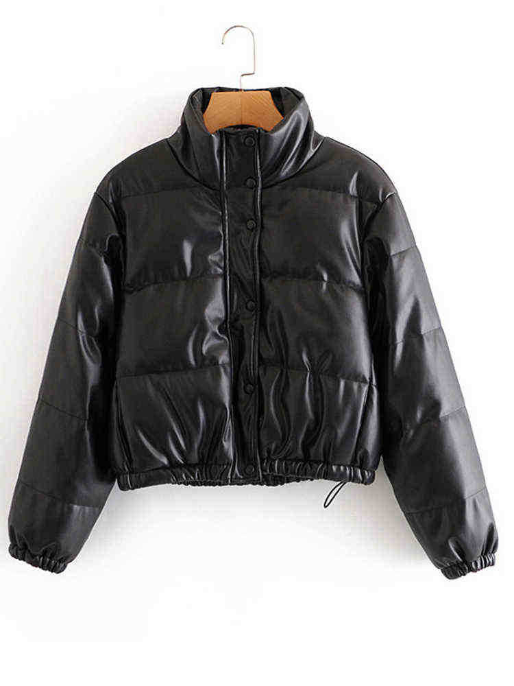 

Ftlzz Winter Women Black Pu Leather Jacket Thick Warm Short Biker Jackets Zipper Moto Cotton Puff Coats J220727