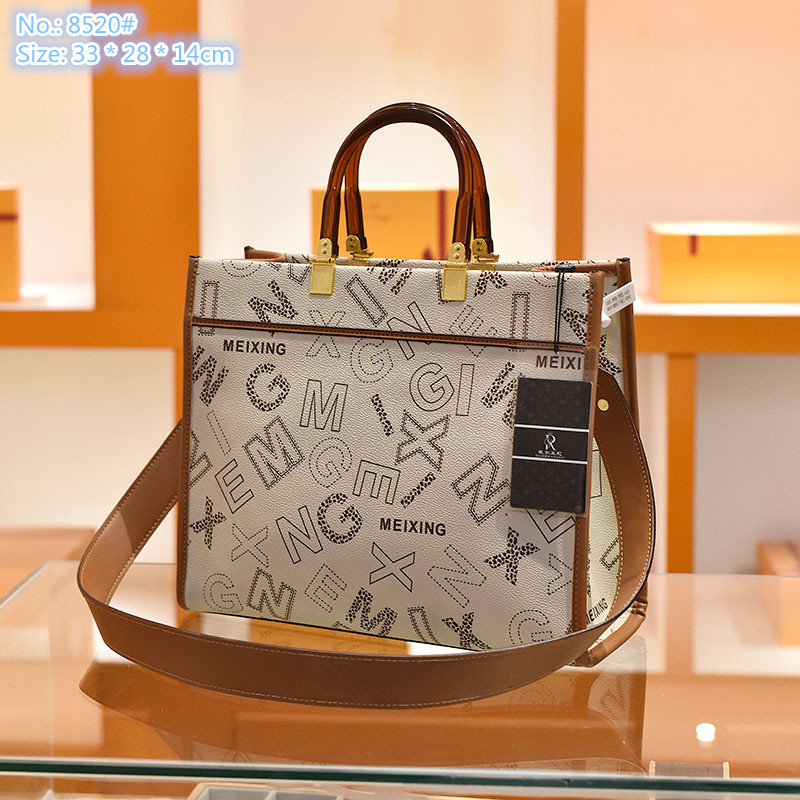 

Wholesale factory women shoulder bags 2 colors elegant western-style printed tote bag large-capacity fashion backpack everyday Joker contrast leather handbag, Coffee-8520#