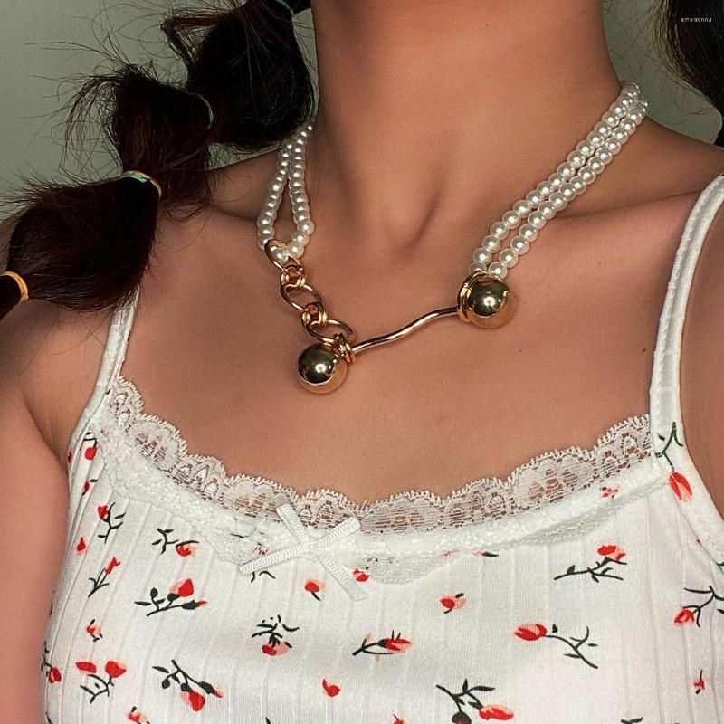 

Choker 2022 Retro Imitation Pearl Metal Necklace Women's Geometric Design Golden Jewelry Gift