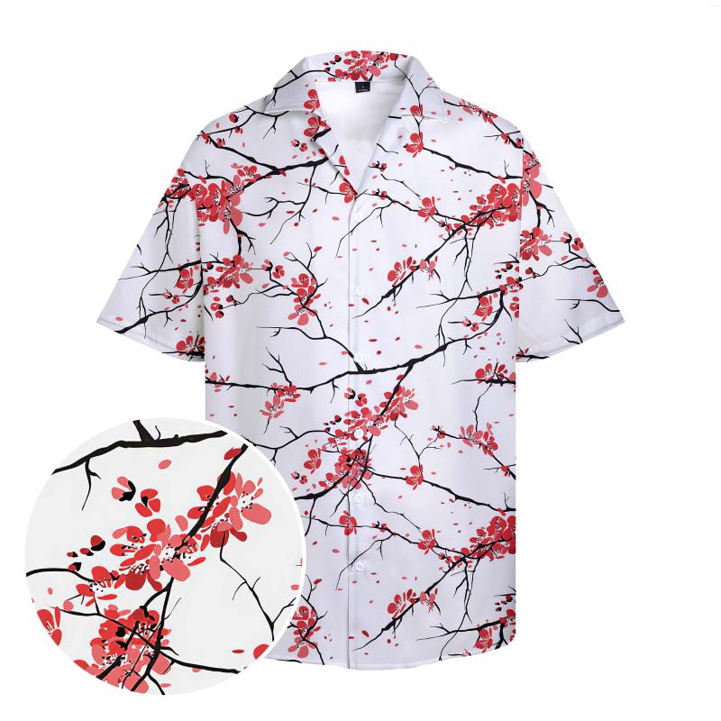 

Men's Casual Shirts Hawaiian Men's Plum Bossom Print Vacation White Tops Cool Wear Summer Beach Short Sleeve, R101384