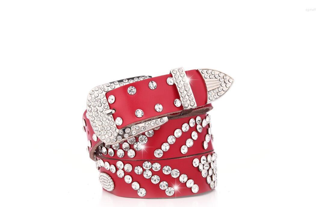 

Belts Belt Women Ceinture Femme Luxe RED Genuine Leather Christmas Gifts Full Rhinestone Long 108 CM Pin Buckle, White