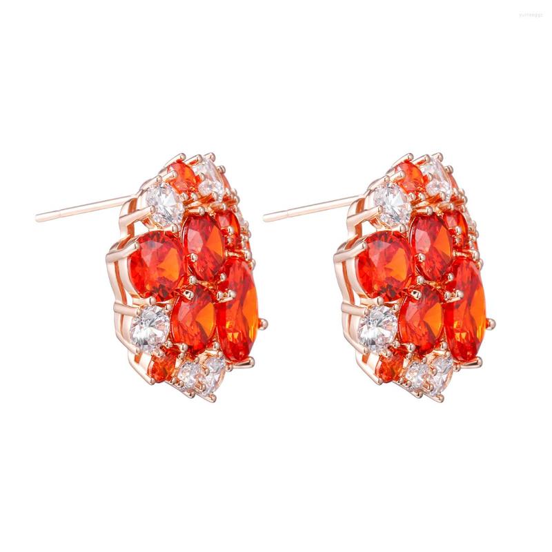 

Stud Earrings Rose Gold Plated White Red Cubic Zirconia For Woman Birthday Gift Fashion Jewelry Luxury