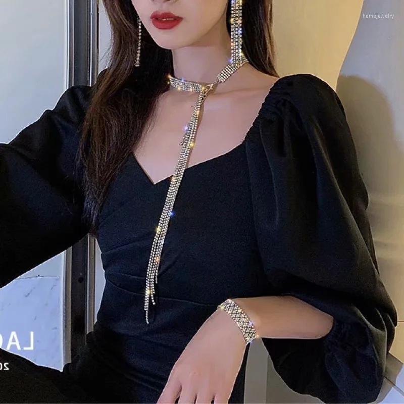 

Pendant Necklaces High-grade Luxury Rhinestone Long Tassel Necklace Delicate And Elegant Ladies Party Jewelry2022