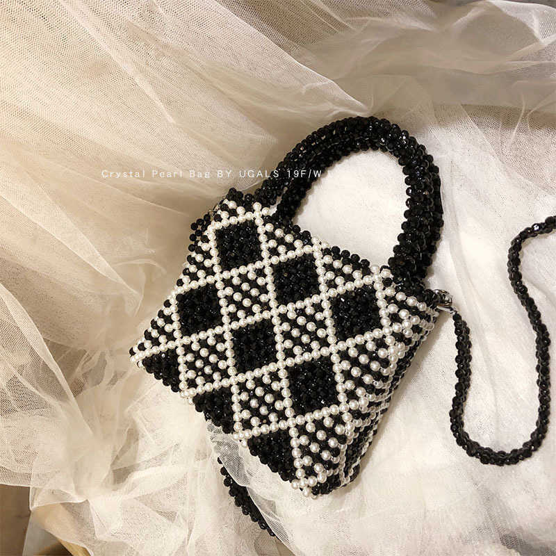 

Cross Body Diamond Bag Hand-woven Beaded Pearl Crystal One Shoulder Hand-held Stiletto Crossbody s for Women Luxury Designer 221114, As picture
