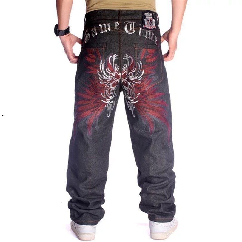 

Mens Jeans Plus Size Waist 30 Inch Skateboard WideLeg Loose Hip Hop Embroidered Flower Male Denim Pants Trousers 221113, Style 8