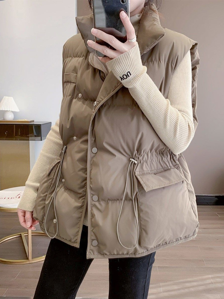 

Women' Vests Vest for Winter Jacket Fashion Warm Top Padded Puffer Solid Sleeveless Jackets Casual Vintage Parkas 221114, Khaki