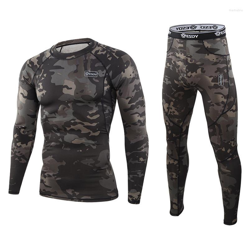 

Men' Thermal Underwear Men Winter Fleece Warm Tights Compression Quick Drying Thermo Lingerie Set Long Johns Man Camouflage Clothing, Khaki