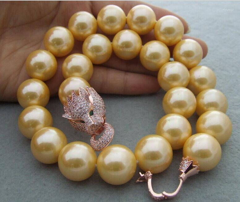 

Chains Charming 16MM Golden Round Shell Pearl&Cz Clasp Necklace 18" 36"