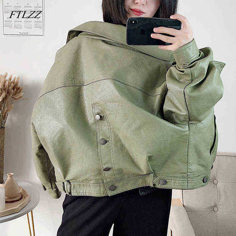 

Ftlzz New Autumn Women Faux Leather Jacket Vintage Boyfriend Style Jacket Batwing Sleeve Short Motor Pu Jackets Biker Runaway J220727, Black