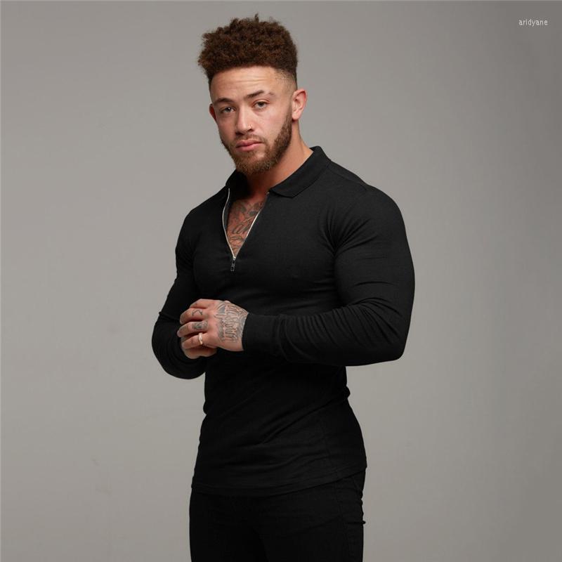 

Men's Polos Long Sleeve Cotton T-Shirt Polo Running Gym Fitness Bodybuilding Workout, Black