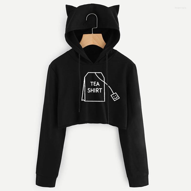 

Women's Hoodies Women Crop Top Hoodie Shirt Print Sweatshirts Long Sleeve Funny Casual Lovely Harajuku Style Plus Size Cropped Tops, Black