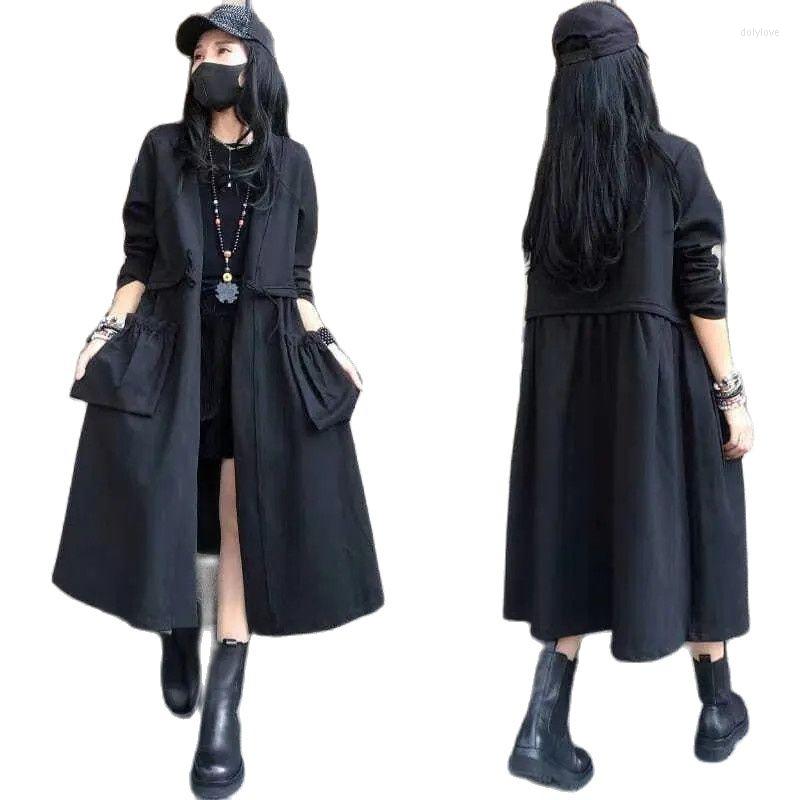 

Women's Trench Coats Black Windbreakers Temperament Fashion Women Coat 2022 Spring Autumn Ladies Jacket Loose Wild Long Female Outerwear