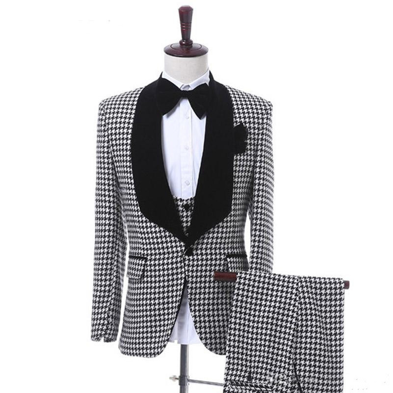 

Custom Made Men Suits Houndstooth Groom Tuxedos Shawl Lapel Groomsmen Wedding/Prom/Dinner Man Blazer Jacket Pants Vest w797, Same picture style and color
