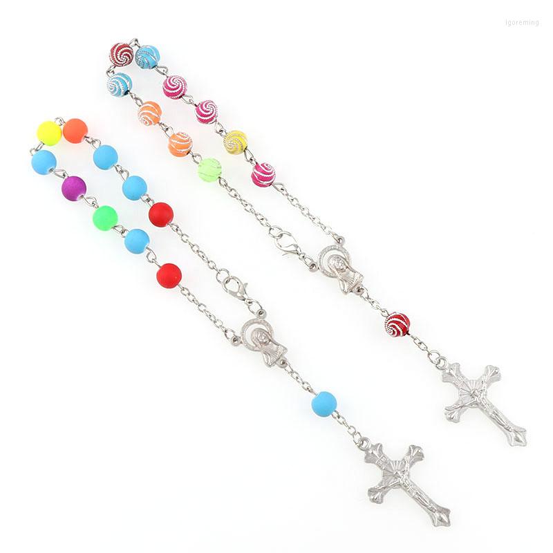 

Strand 8mm Spiral Plastic Rosary Bracelet Religious Jesus Cross Pendant Jewelry Virgin Mary Center Accessories Unisex Holiday Gift
