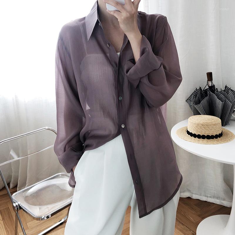 

Women's Blouses Straight Single Breasted Shirt For Women Lapel Collar Long Sleeve Minimalist Solid Loose Female 2022 Fashion X167, Green