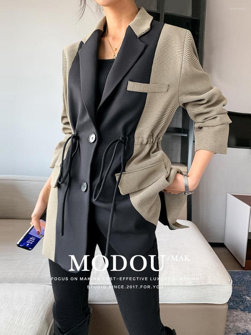 

Women' Suits SuperAen Plaid Suit Coat For Women 2022 Autumn Style Slim Waist Casual Design Fashion Patchwork Jacket, Black