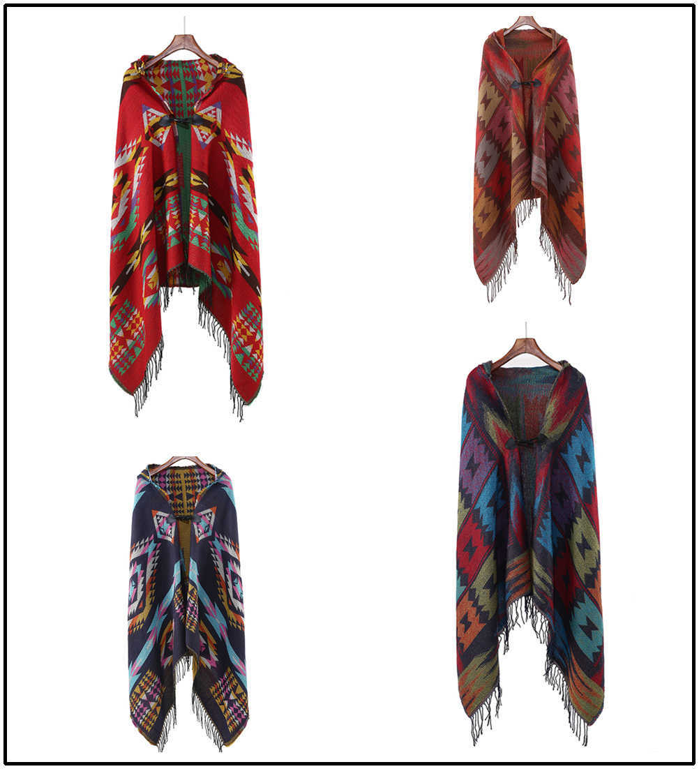 

Autumn and winter Yunnan horn buckle national wind cap Cape Bohemian national wind hooded cape