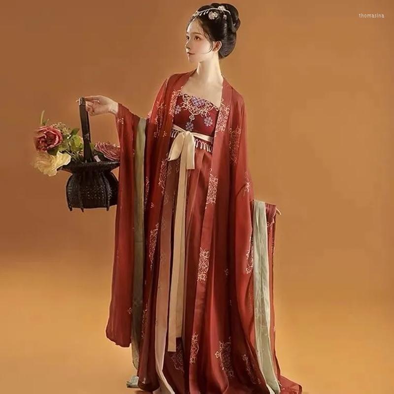 

Ethnic Clothing Restored Tang Dynasty Embroidered Hanfu Suit With Wide Sleeves For Women Elegant Chinese Dress WithTraditional Patterns