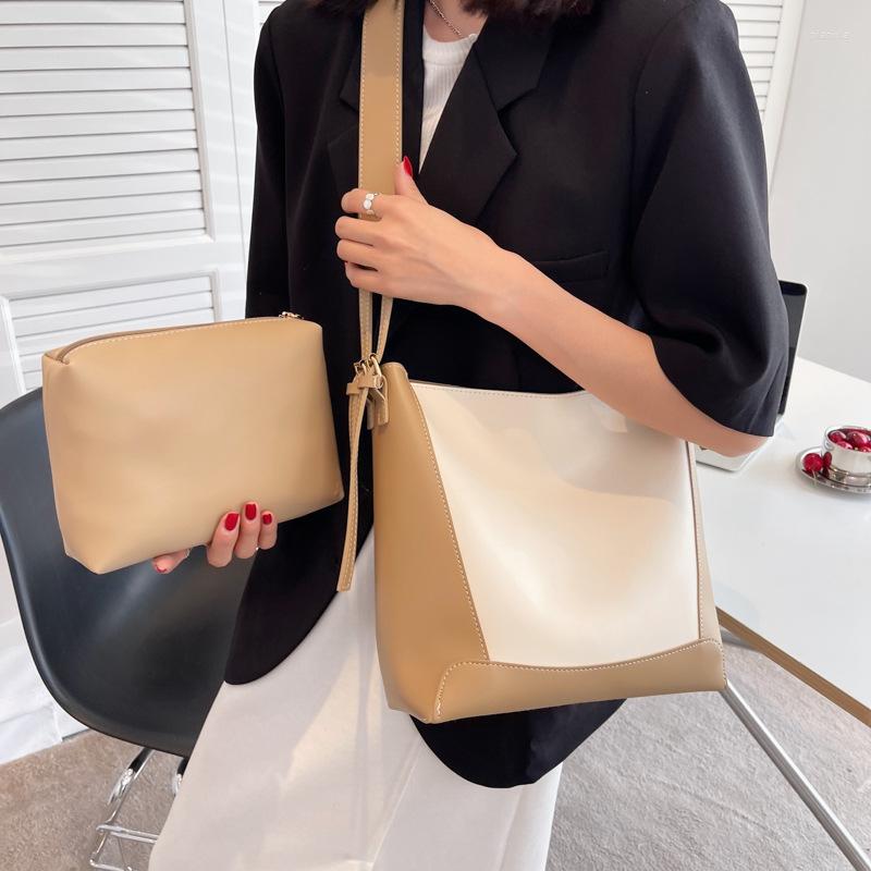 

Evening Bags 2 Pieces Fashion Designers Brand Pu Leather Women 2022 Tote Handbags Female Large Capacity Shoulder Shopping Side Bag, Beige