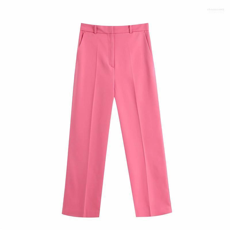 

Women's Pants Women's & Capris Women Summer Casual Pink Straight Long 2022 Fashion High Waist Zipper Button Solid Female Trousers Femme