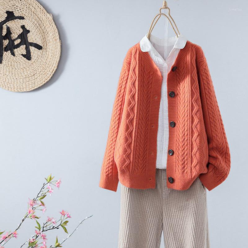 

Women's Knits Solid Thicken Knitted Women Sweater Cardigan Winter 2022 Wisted Long-Sleeved Casual All Match Female Outwear Coats Tops, Orange