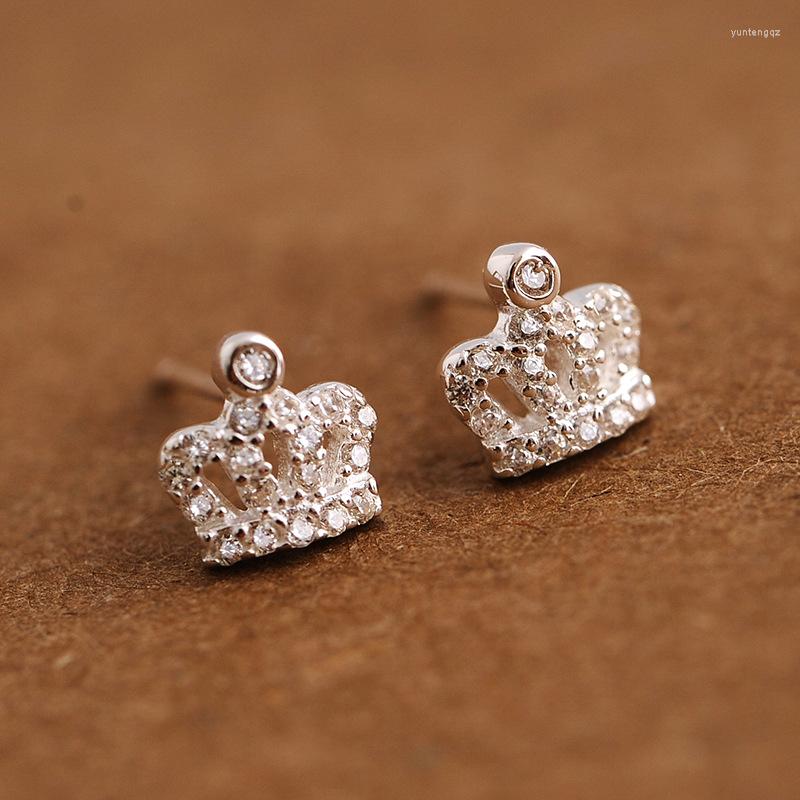 

Stud Earrings 925SV Zircon Small Crown Korean Girls Jewelry Fashion Simple Women Gift