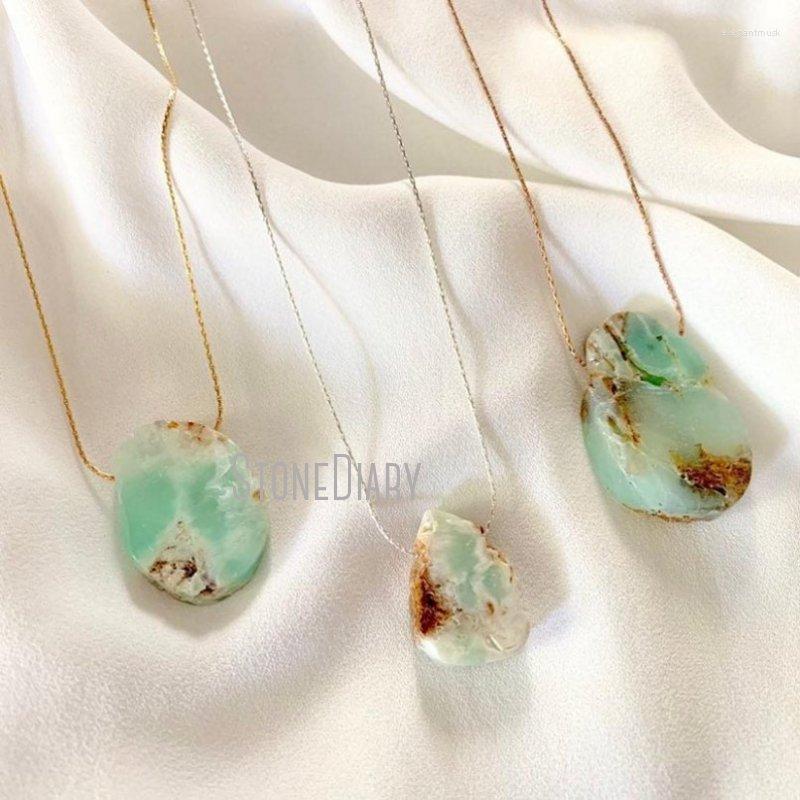 

Pendant Necklaces NM36598 Raw Chrysoprase Necklace Rough Silver Or Gold Plated Green Stone Jewelry Gift