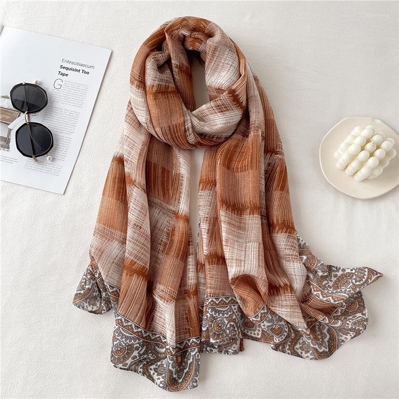 

Scarves 2022 Plaid Warm Cotton Scarf Print Paisley Pashmina Viscose Winter Spring Soft Shawl Wrap Muslim Headband Hijab Foulard