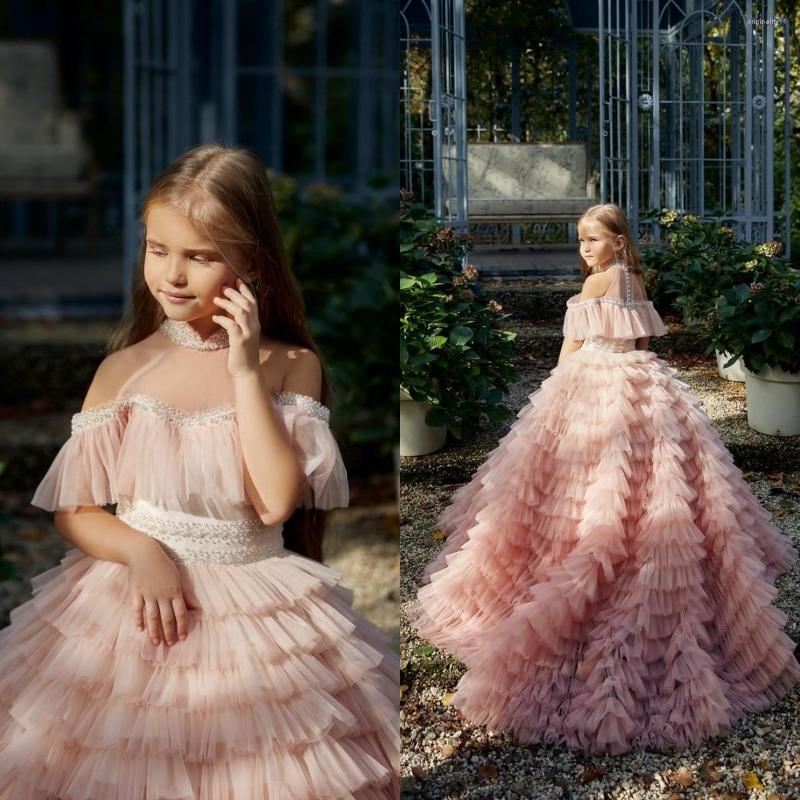 

Girl Dresses Vintage Flower For Wedding Tiered Ruffles Tutu Skirt Beading Long Pageant Dress Princess Birthday Party, Yellow