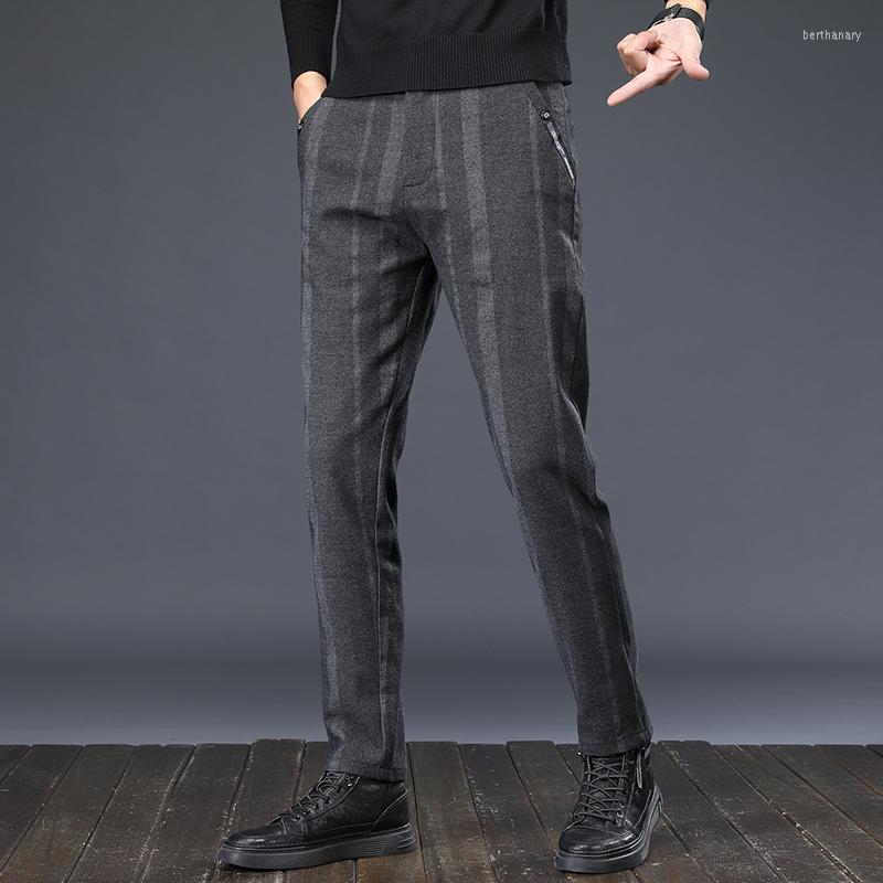 

Men's Pants YASUGUOJI Classic Men Business Fashion Stripe Dress Fit Trousers Office Casual Black Formal Suit