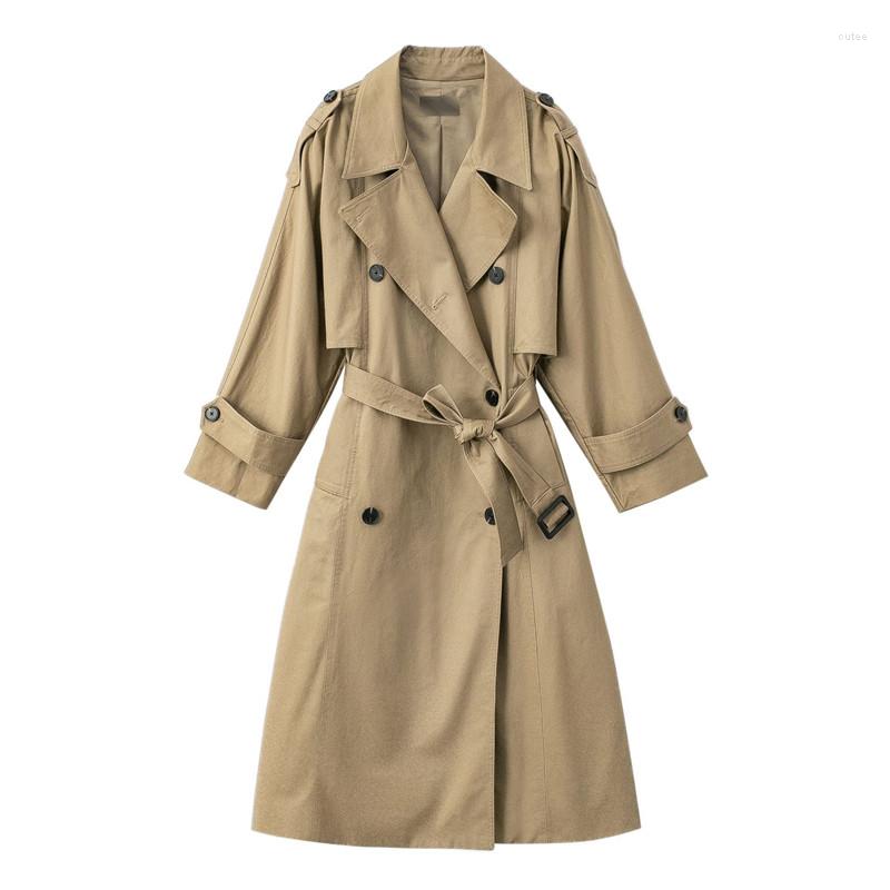 

Women's Trench Coats 2022 Fashion Korean Spring Autumn Long Coat Women's Clothing Double-Breasted With Belt Office Lady Cloak, Black