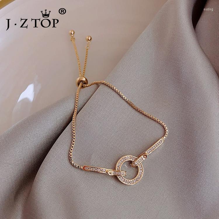 

Link Bracelets Women Luxury Shiny CZ Zircon Bracelet Adjustable Chain Round Circle Charm Bangles Femme Jewelry