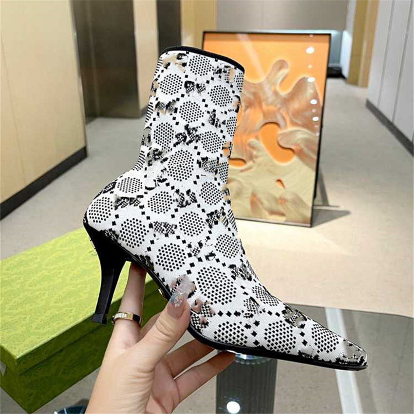 

Top Design Winter Boots Fashion Women GGity Vintage Decorative Leather Cotton Cloth Wool Warm Keeping High Heel Thick Sole Snow Flat Socks Shoes 01-014