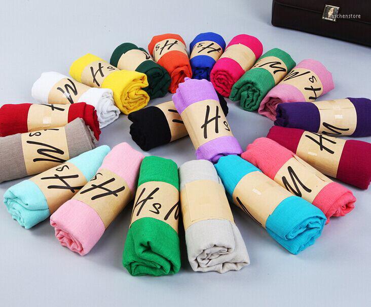 

Scarves Girl Women Solid Plain Cotton Linen Feeling Polyster Scarf Stole Neckerchief 180 90cm 11pcs/lot #3982