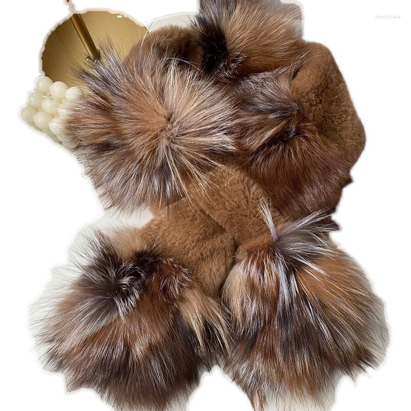 

Scarves Winter Spring Ladie's Luxury Genuine Rex Fur With Silver Trimmed Scarf