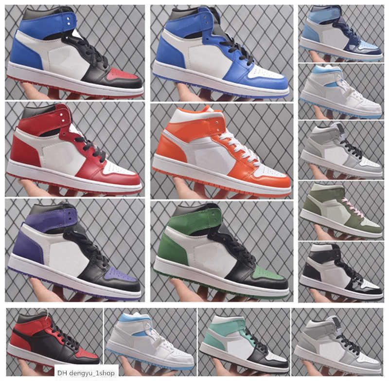 

Basketball Shoes Trainers Sneakers White Orange Black Toe Seafoam Pine Green Hyper Royal Team Red New Bred Patent 1 High Mid 1s Mens Men Air, #16