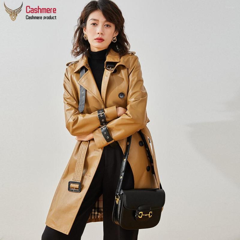 

Women's Leather Coat Women's Winter Fur Mid-Length Sheepskin Jacket 2023 Autumn Classic Epaulettes Casual Soft, Black
