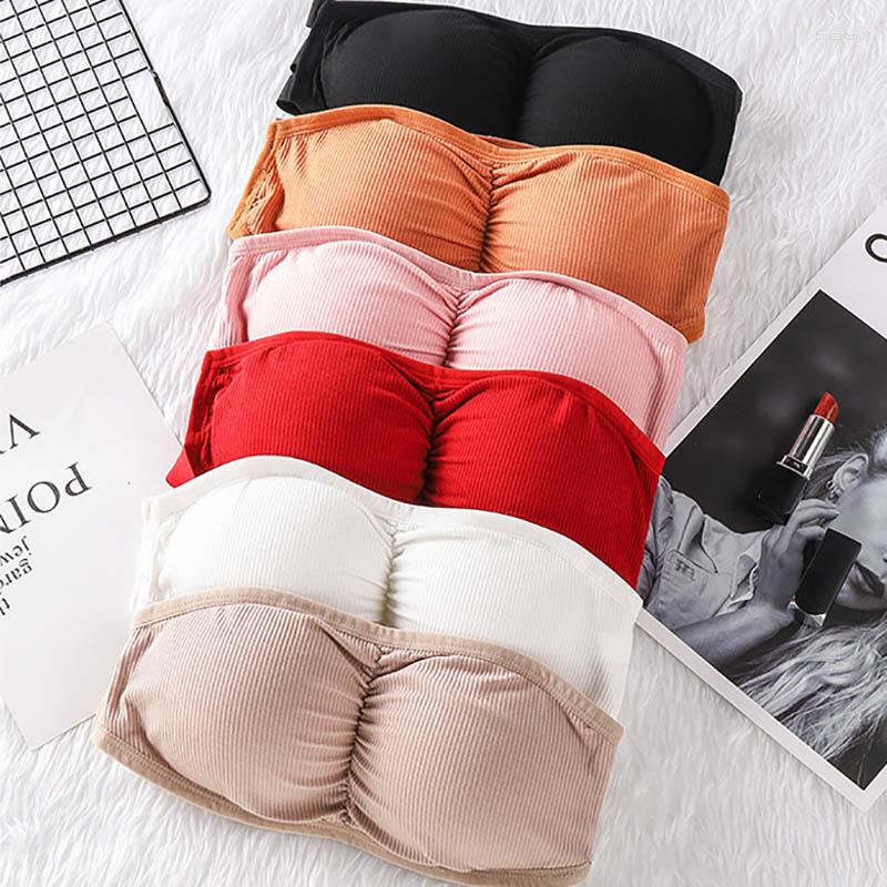 

Bustiers & Corsets Pure Color Wrapped Bra Female Underwear Seamless Sexy Non-slip Cotton Women Brassiere Tube Tops Strapless Lingerie, Black