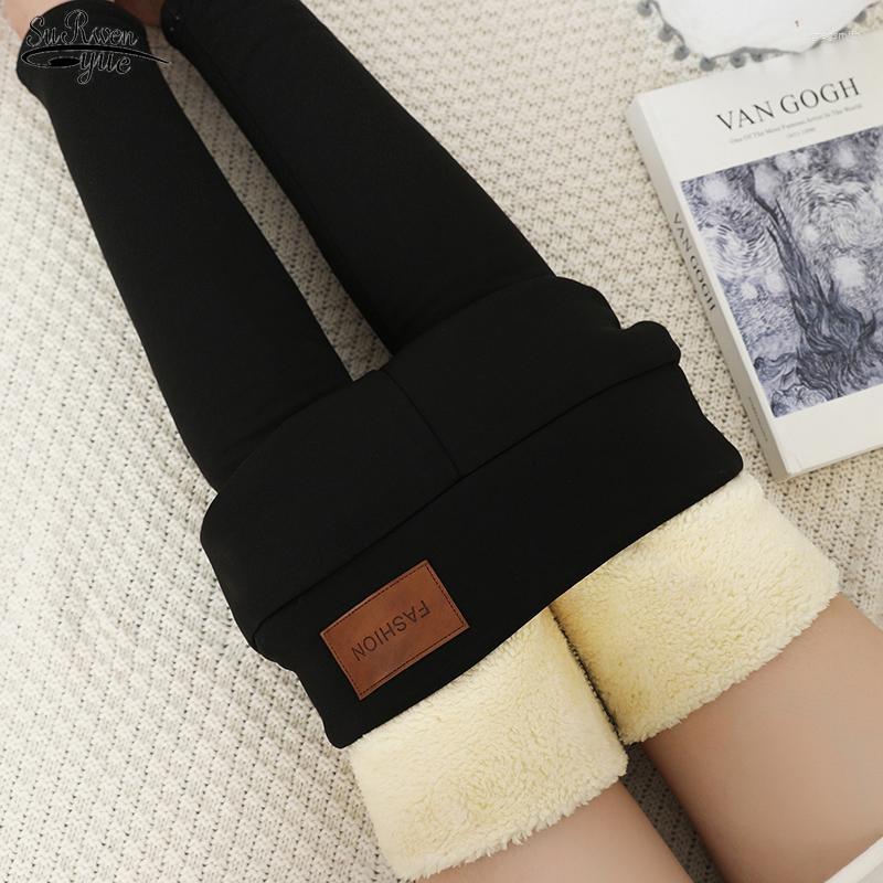 

Women' Pants Fleece Warm Slim Women 2022 Winter Thick Pencil Casual Plus Velvet High Waist Skinny Trousers 17659, Black