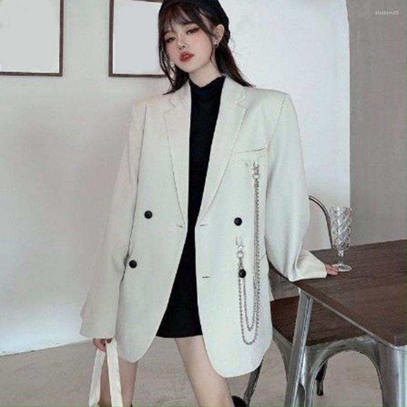 

Women' Suits Women Blazer Lapel Solid Color Long Sleeves Retro Jacket Loose Keep Warm Double-breasted Suit Chaqueta Mujer, Black