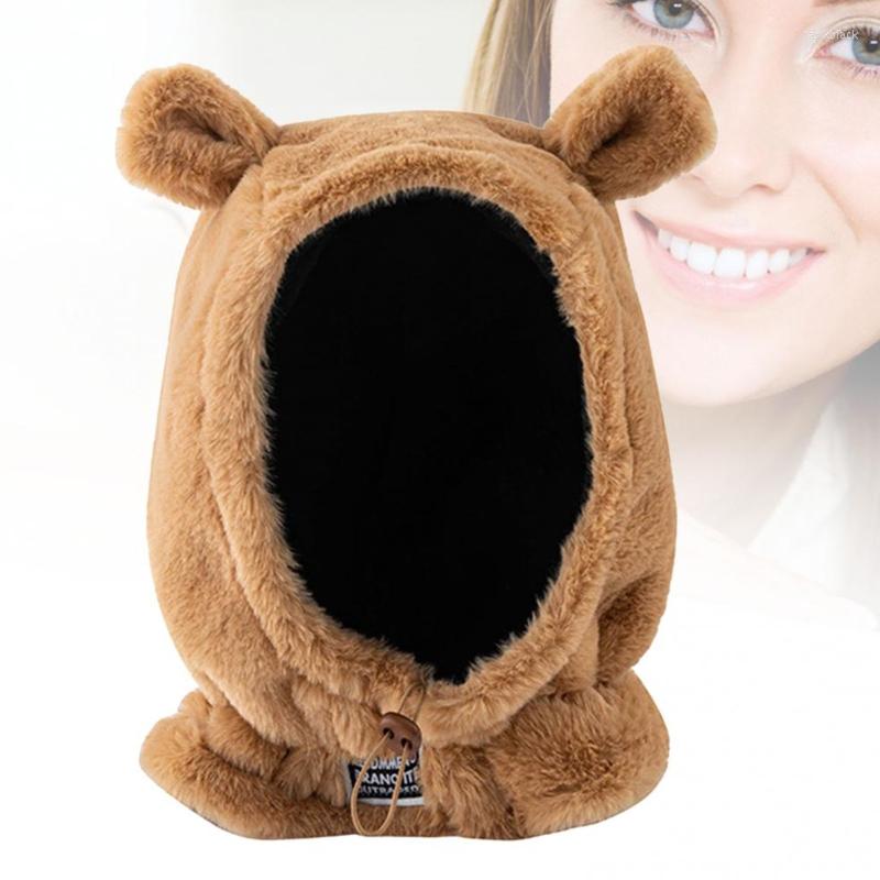 

Berets 449B 2 In 1 Cute Bear Ear Hat Bib Windproof Hood Wild Balaclavas Scarf Warm With Drawstring For Outdoor Skiing Running Riding, Yellow
