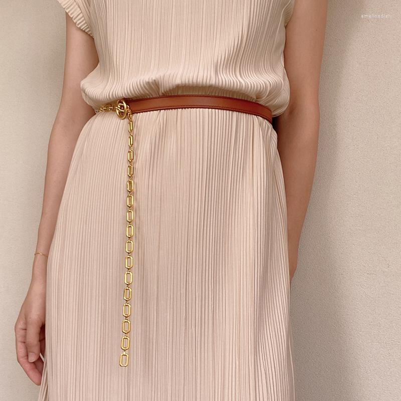 

Belts Fashion Women's Belt Chain Luxury Leather Pin Buckle Dress Decoration Retro Punk Hardware, Black