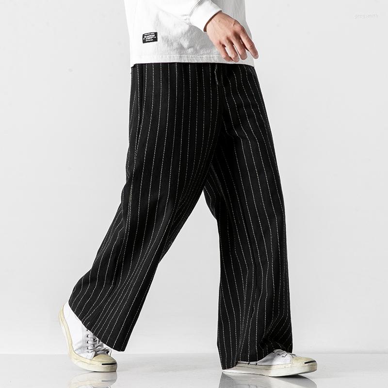 

Men's Pants Streetwear Cotton Linen Men Casual Stripe Loose Harem Male Chinese Style Straight Vintage Trousers Big Size 5XL, Khaki