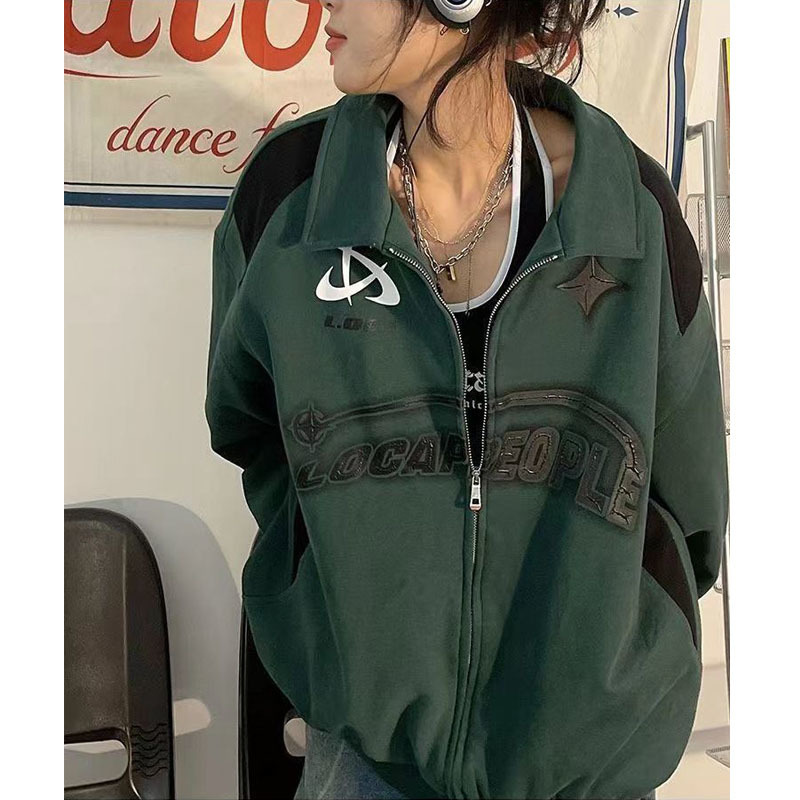 

Women's Hoodies Sweatshirts Deeptown Vintage Oversized Women Grunge Y2k Korean Streetwear Green Black Zip Up Female Hip Hop Fashion Tops 221114